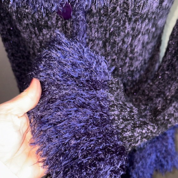 Y2K DRESS BARN Purple Boucle knit cardigan, #faux fur trim #EXCELLENT FAST SHIP! - Picture 5 of 9
